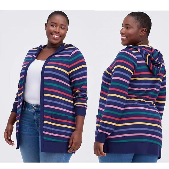 Torrid Plus Size‎ 3 Doctor Who Rainbow Stripe Hooded Her Universe Open Cardigan - Picture 3 of 5